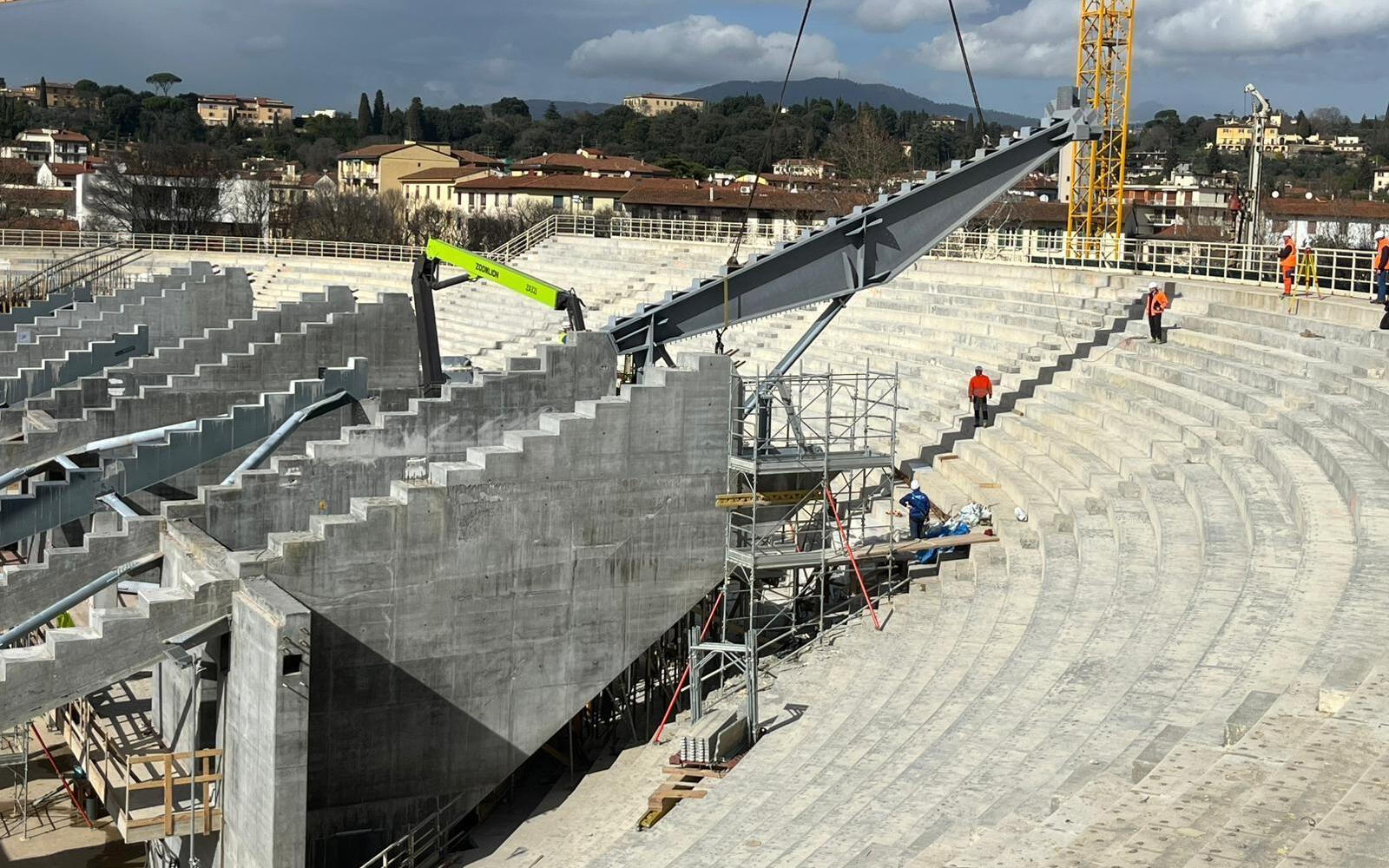 Stadio Franchi: da domani riprendono le operazioni di montaggio delle travi metalliche