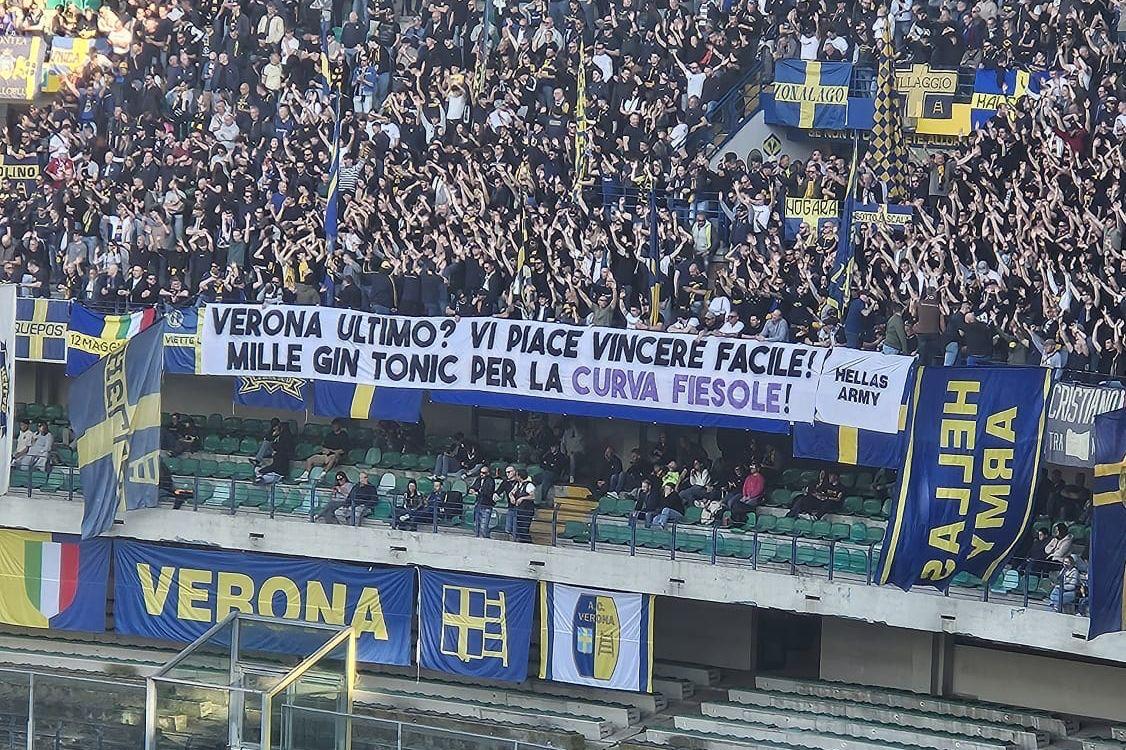 La risposta dei tifosi del Verona alla Fiesole: «Vi piace vincere facile! Per voi mille gin tonic»