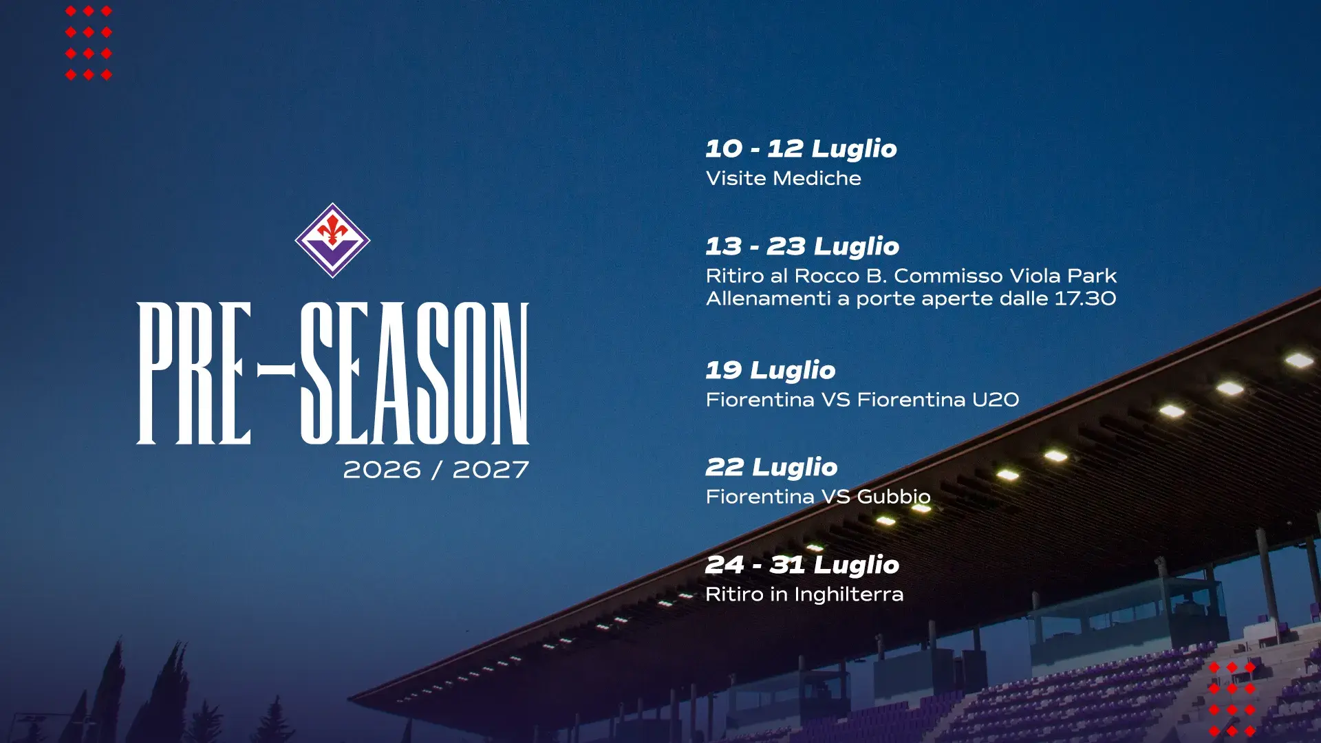Fiorentina, definito il programma del precampionato: tutte le tappe verso la nuova stagione