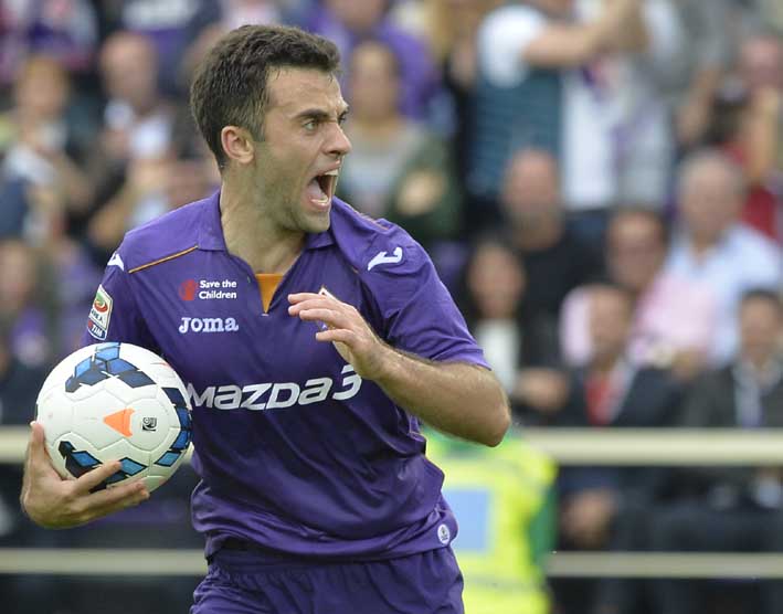 Giuseppe Rossi festeggia il gol alla Juventus