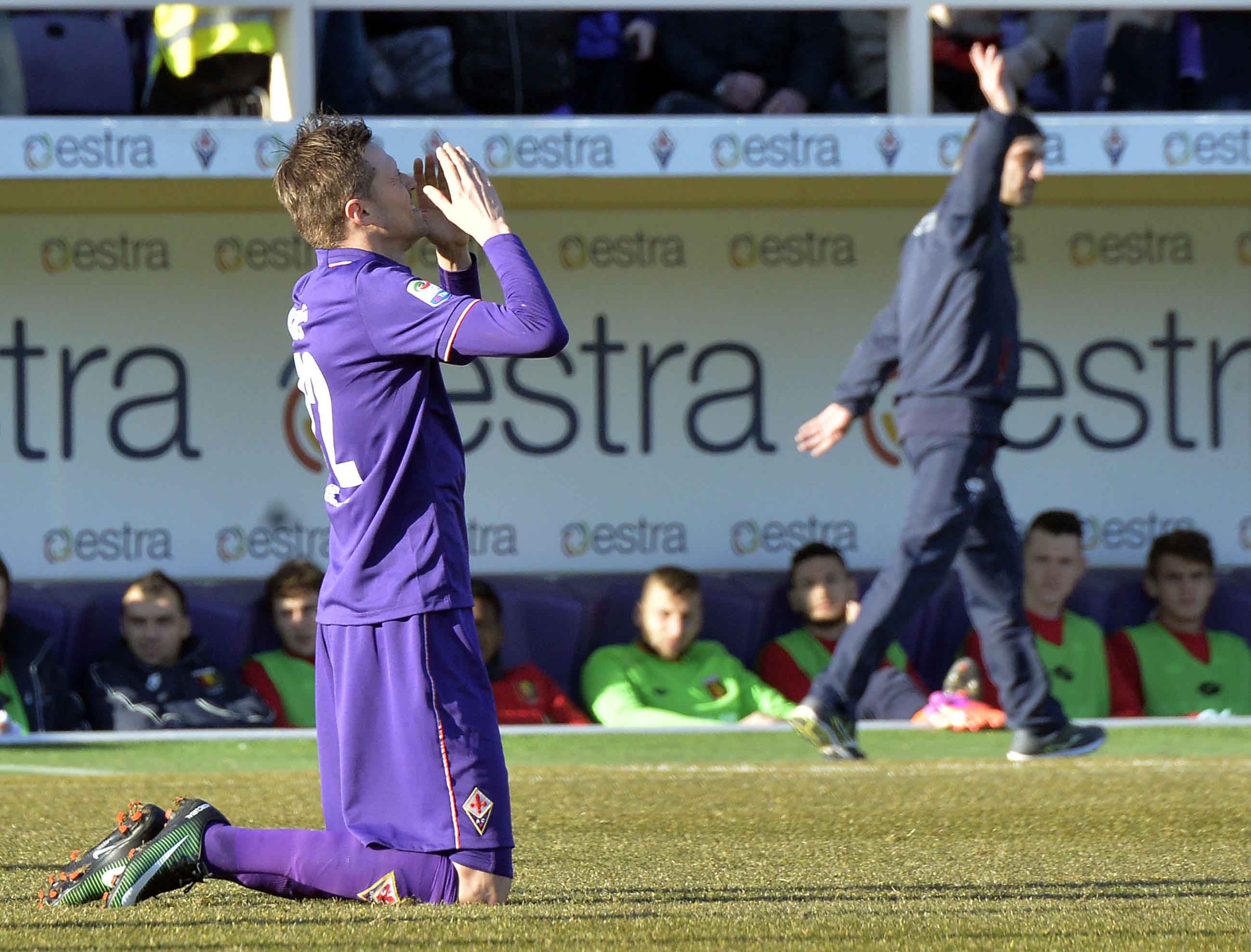 FIORENTINA-GENOA 29-01-2017. ESULTANZA DI JOSIP ILICIC. GALASSI SILVANO