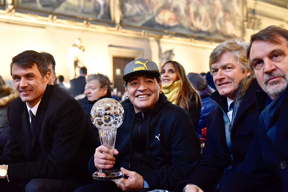FIRENZE 17-01-2017 HALL OF FAME DEL CALCIO 2017. DIEGO MARADONA, GIANCARLO ANTOGNONI E PAOLO MALDINI. GALASSI SILVANo