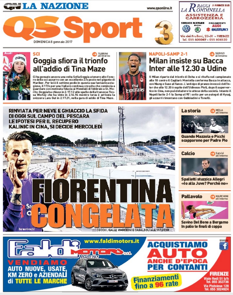 Quotidiani: la prima pagina di Qs, Stadio, Gazzetta, Corriere dello Sport e Tuttosport