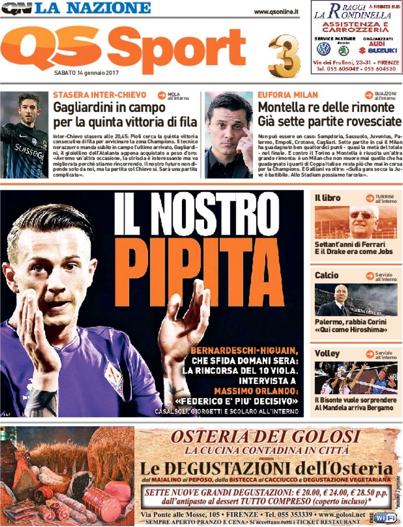 Quotidiani: la prima pagina di Qs, Gazzetta, Stadio, Corriere dello Sport, Tuttosport
