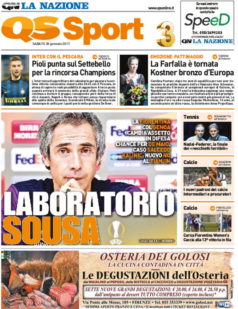 Quotidiani: la prima pagina di Qs, Stadio, Gazzetta, Corriere dello Sport, Tuttosport