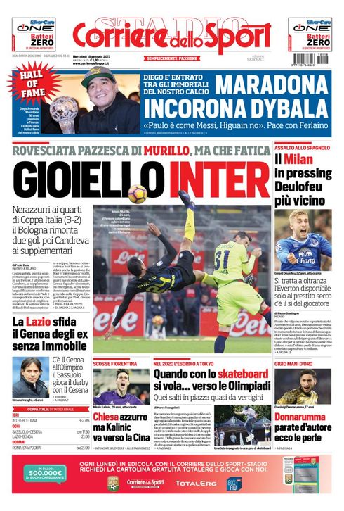 Quotidiani: la prima pagina di Qs, Stadio, Corriere dello Sport, Gazzetta e Tuttosport