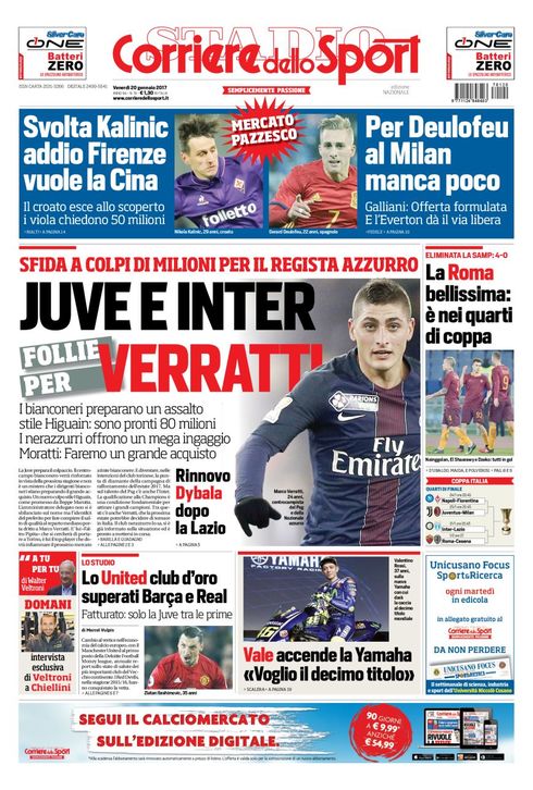 Quotidiani: la prima pagina di Qs, Stadio, Corriere dello Sport, Gazzetta e Tuttosport