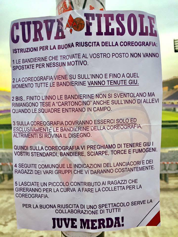 Coreografia per la gara con la Juve: le istruzioni della Fiesole