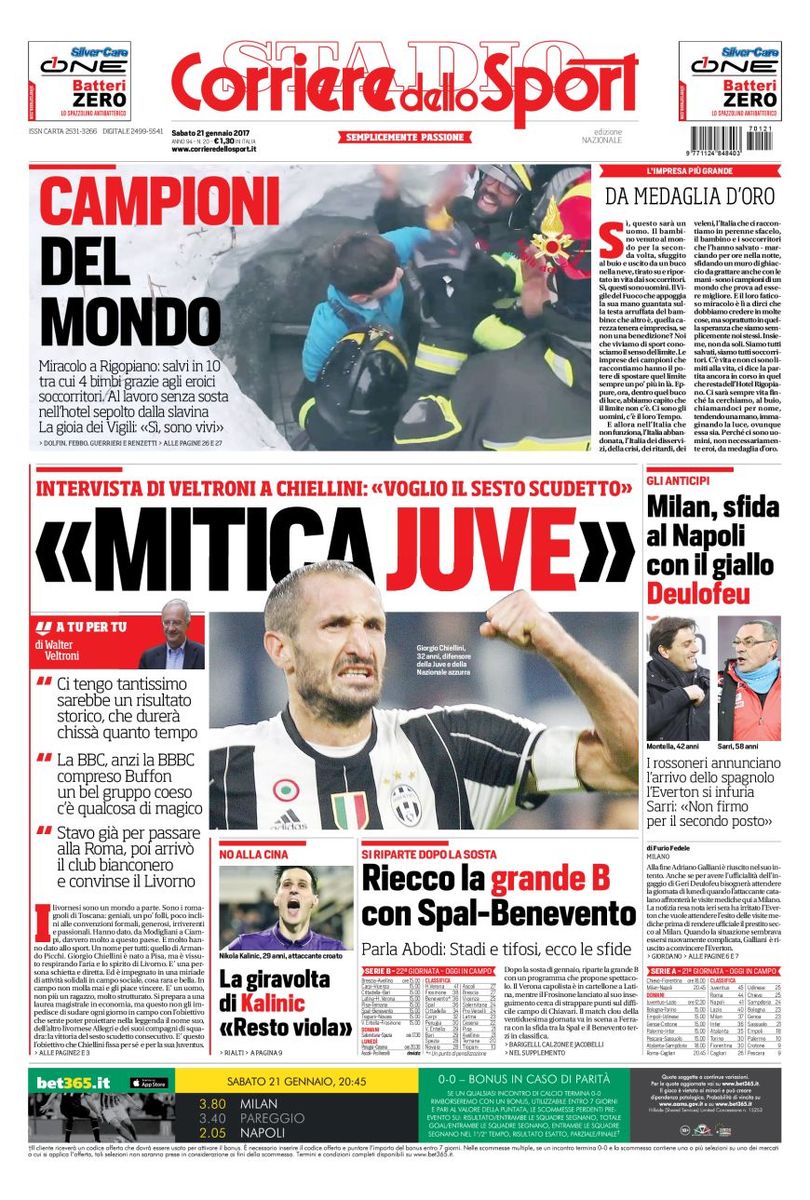 Quotidiani: la prima pagina di Qs, Stadio, Corriere dello Sport, Gazzetta e Tuttosport