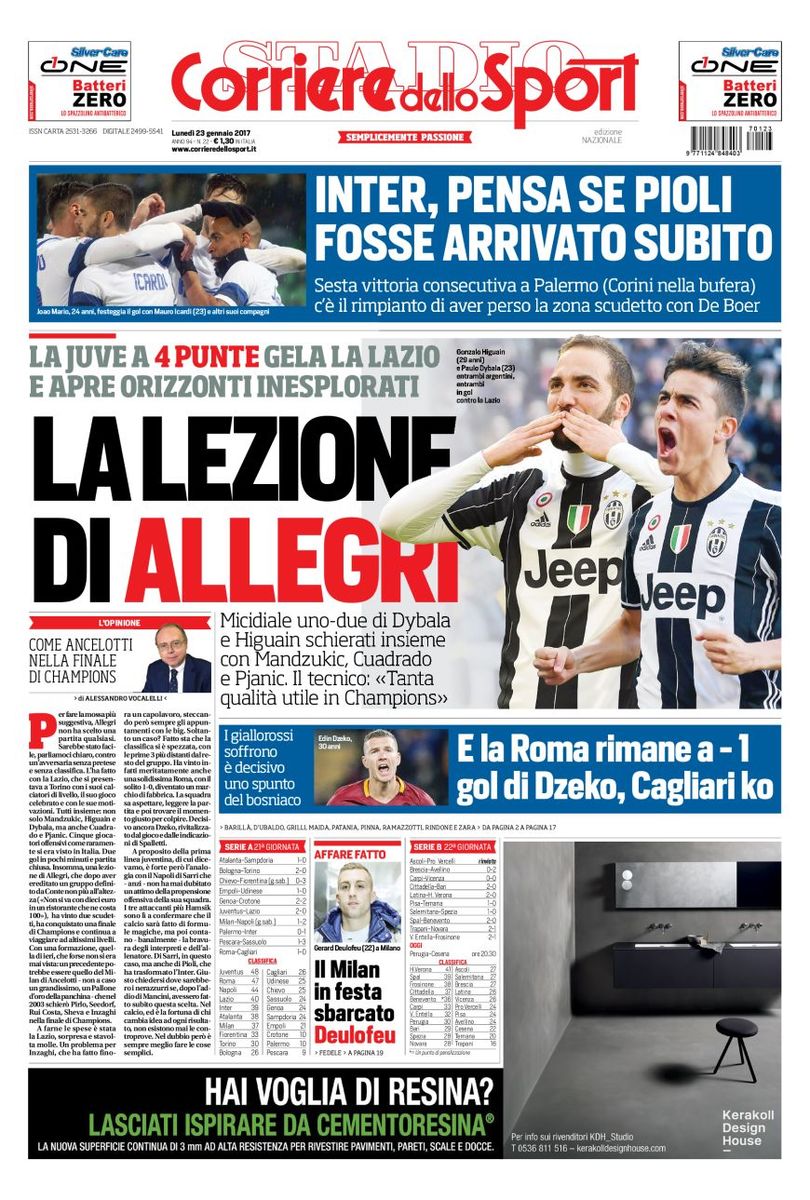 Quotidiani: la prima pagina di Qs, Stadio, Gazzetta, Corriere dello Sport, Tuttosport