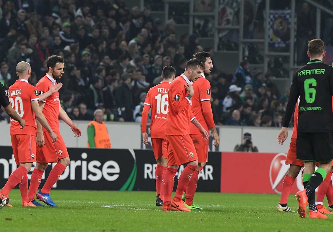 BORUSSIA MONCHENGLADBACH-FIORENTINA 16-02-2017. ESULTANZA FEDERICO BERNARDESCHI. GALASSI SILVANO