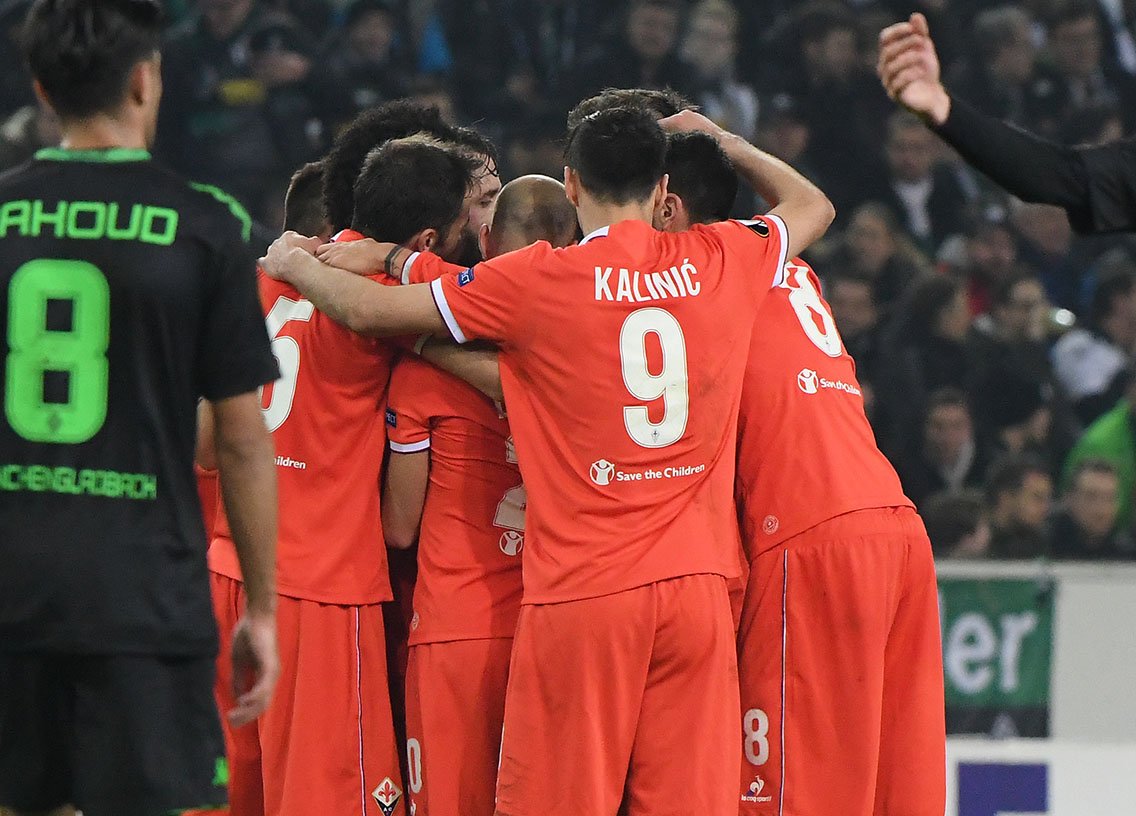 BORUSSIA MONCHENGLADBACH-FIORENTINA 16-02-2017. ESULTANZA FEDERICO BERNARDESCHI. GALASSI SILVANO