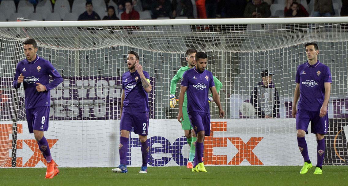 FIORENTINA-BORUSSIA 23-02-2017. Maxi Olivera Gonzalo Kalinic DELUSIONE. GALASSI SILVANO