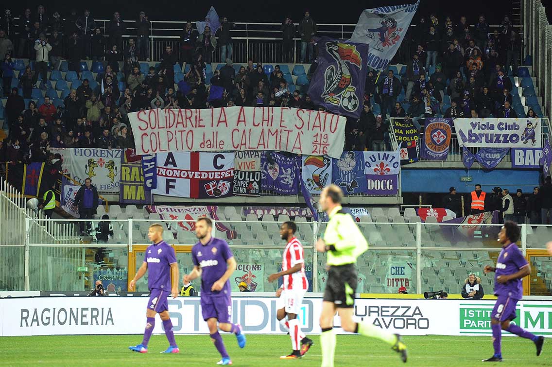 PESCARA-FIORENTINA 01-02-2017. STRISCIONE IN CURVA DELLA FIORENTINA. GALASSI SILVANO
