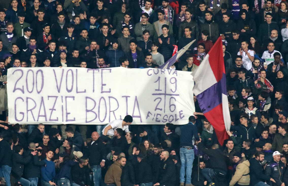 Fiorentina-Borussia M'Gladbach striscione Borja Grazie