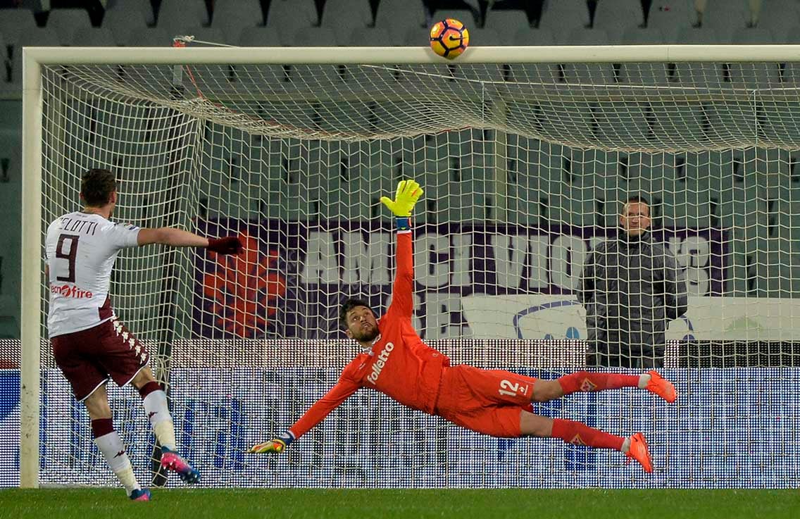 FIORENTINA-TORINO 27-02-2017. PALO DI BELOTTI SU RIGORE. GALASSI SILVANO