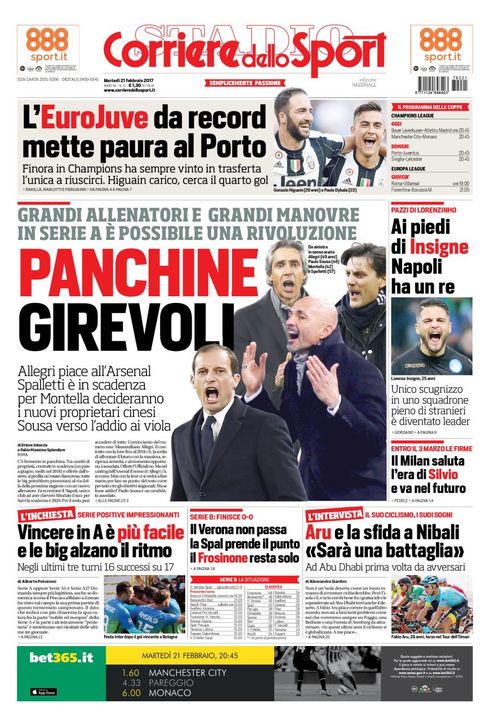 Quotidiani: la prima pagina di Qs, Stadio, Gazzetta, Corriere dello Sport, Tuttosport