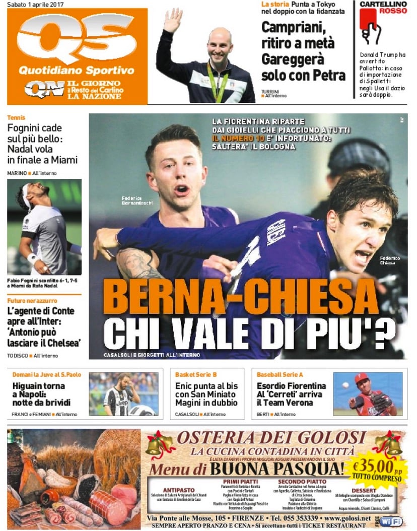 Quotidiani: la prima pagina di Qs, Stadio, Gazzetta, Corriere dello Sport, Tuttosport
