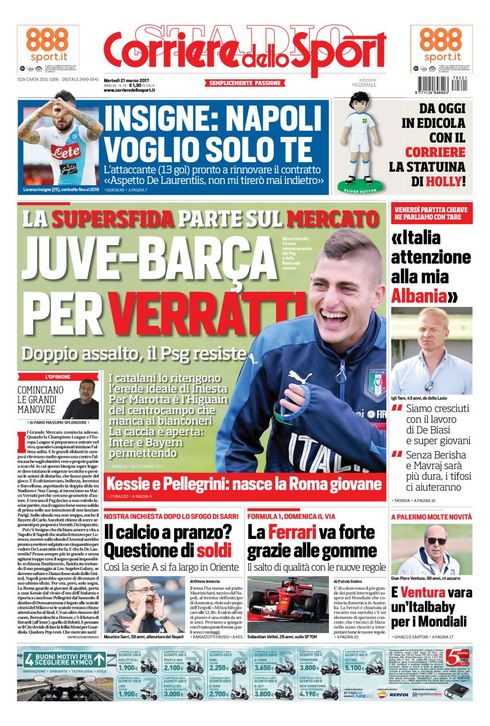 Quotidiani: la prima pagina di Qs, Stadio, Gazzetta, Corriere dello Sport, Tuttosport