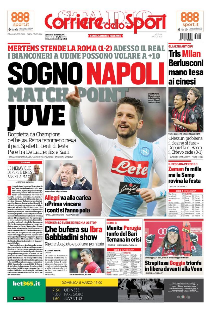 Quotidiani: la prima pagina di Qs, Stadio, Gazzetta, Corriere dello Sport, Tuttosport