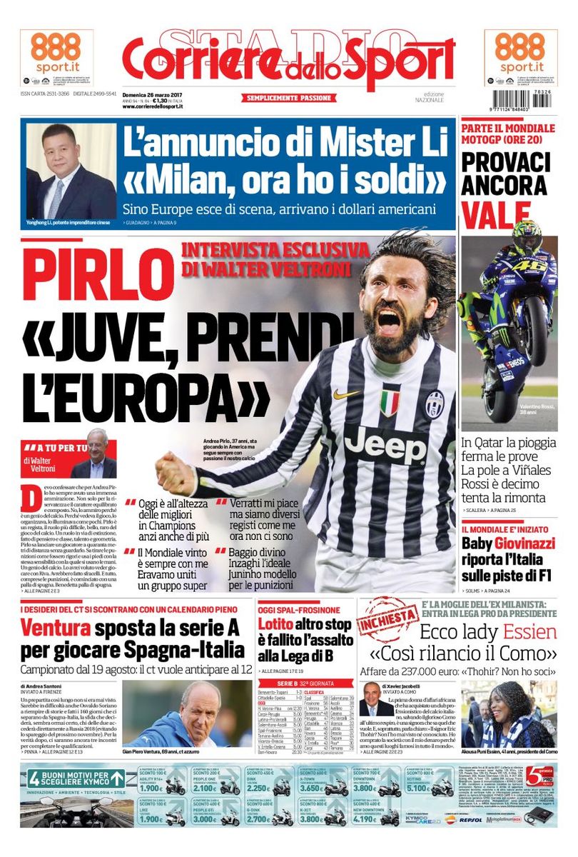 Quotidiani: la prima pagina di Qs, Stadio, Gazzetta, Corriere dello Sport, Tuttosport