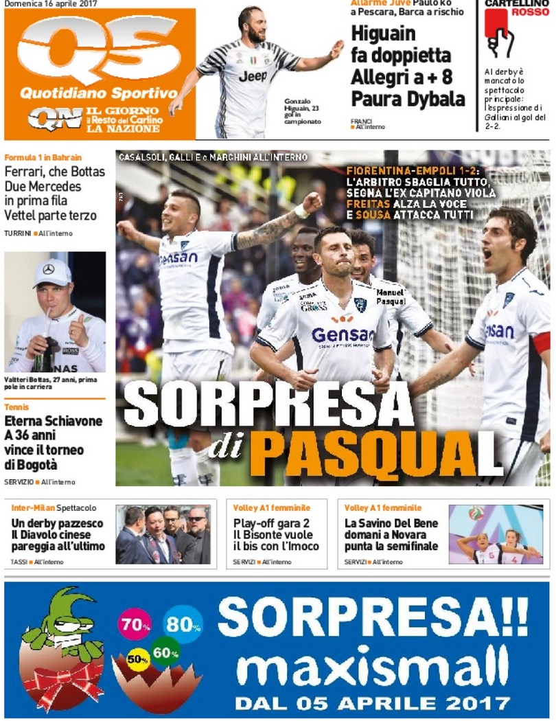 Quotidiani: la prima pagina di Qs, Stadio, Gazzetta, Corriere dello Sport, Tuttosport