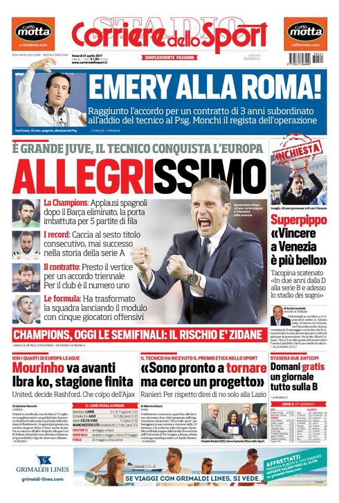 Quotidiani: la prima pagina di Qs, Stadio, Gazzetta, Corriere dello Sport, Tuttosport