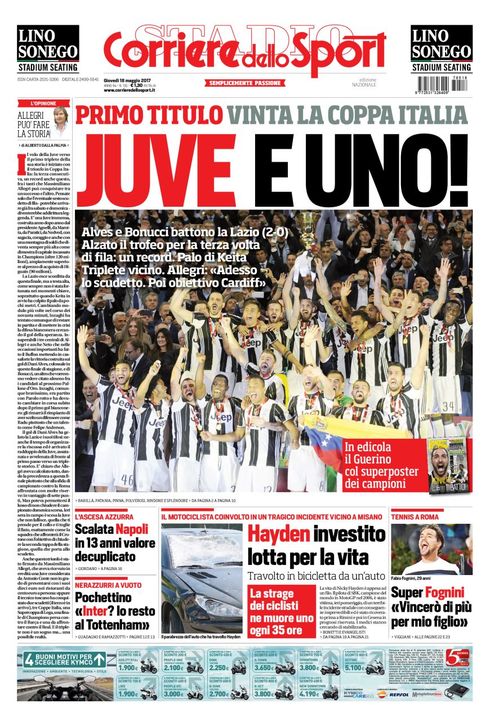 Quotidiani: la prima pagina di Qs, Stadio, Gazzetta, Corriere dello Sport, Tuttosport