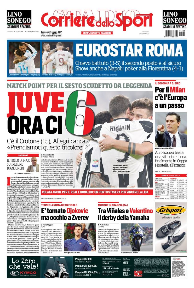 Quotidiani: la prima pagina di Qs, Stadio, Gazzetta, Corriere dello Sport, Tuttosport