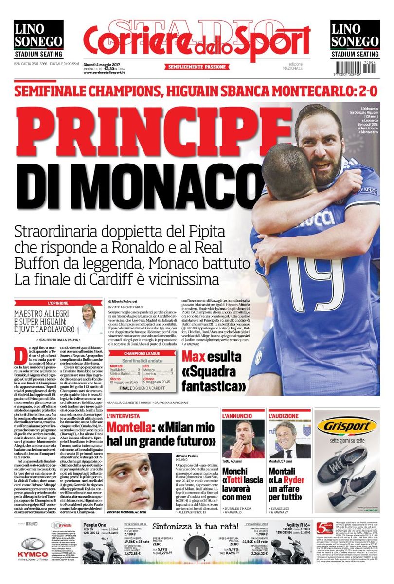 Quotidiani: la prima pagina di Qs, Stadio, Gazzetta, Corriere dello Sport, Tuttosport