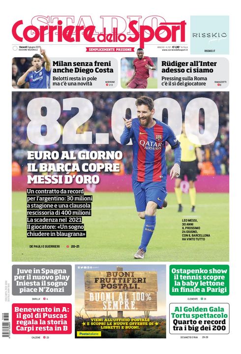 Quotidiani: la prima pagina di Qs, Stadio, Gazzetta, Corriere dello Sport, Tuttosport
