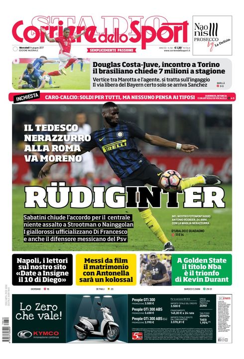 Quotidiani: la prima pagina di Qs, Stadio, Gazzetta, Corriere dello Sport, Tuttosport