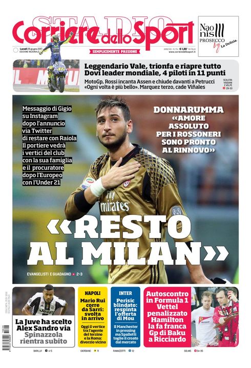 Quotidiani: la prima pagina di Qs, Stadio, Gazzetta, Corriere dello Sport, Tuttosport