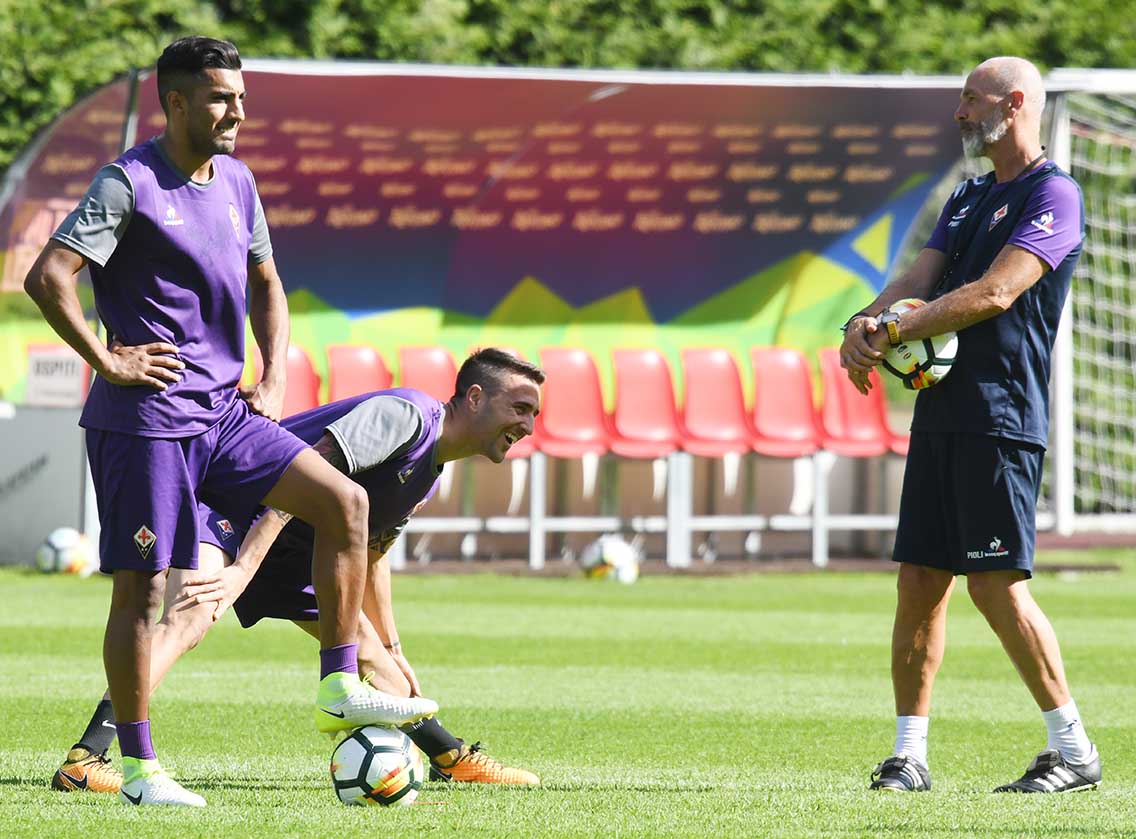 Maxi Olivera, Vecino e Pioli Allenamento Fiorentina a Moena 2017