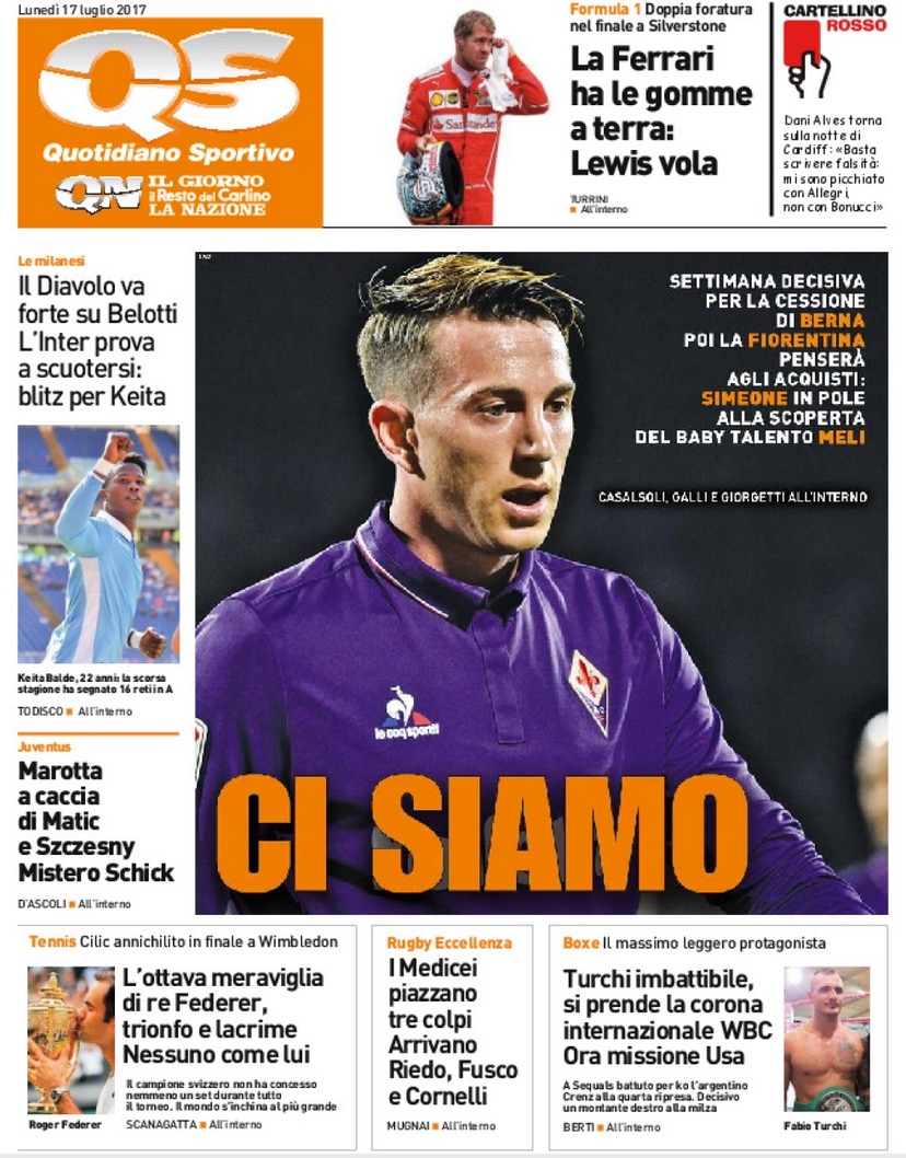 Quotidiani: la prima pagina di Qs, Stadio, Gazzetta, Corriere dello Sport, Tuttosport