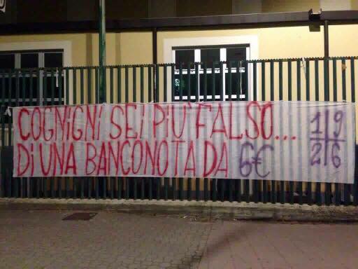 Striscione al Franchi: "Cognigni sei più falso di una banconota da 6 euro"