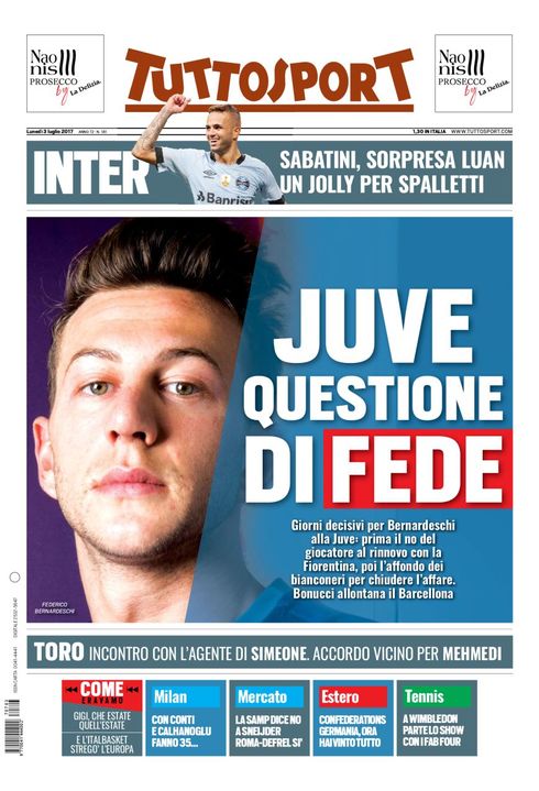 Quotidiani: la prima pagina di Qs, Stadio, Gazzetta, Corriere dello Sport, Tuttosport