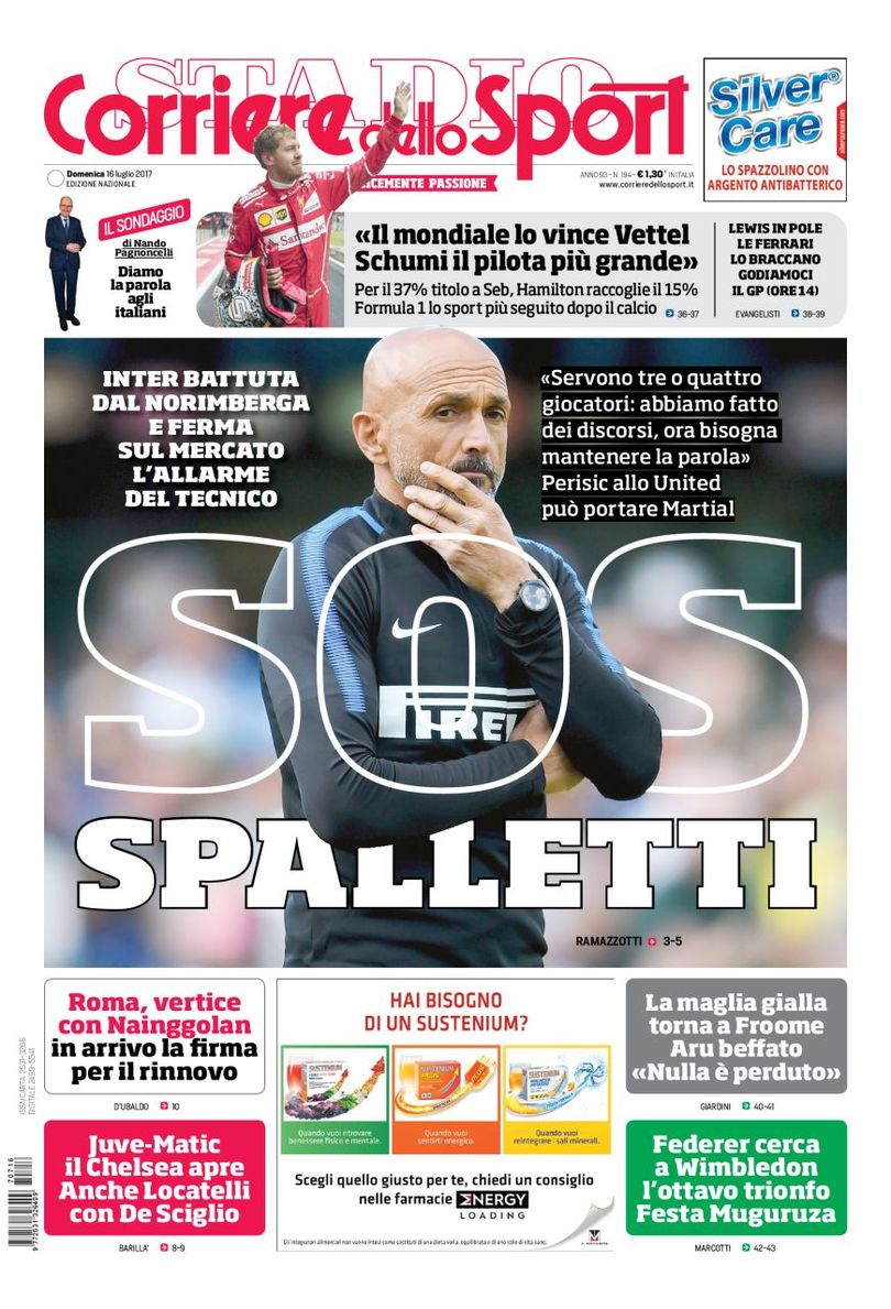 Quotidiani: la prima pagina di Qs, Stadio, Gazzetta, Corriere dello Sport, Tuttosport