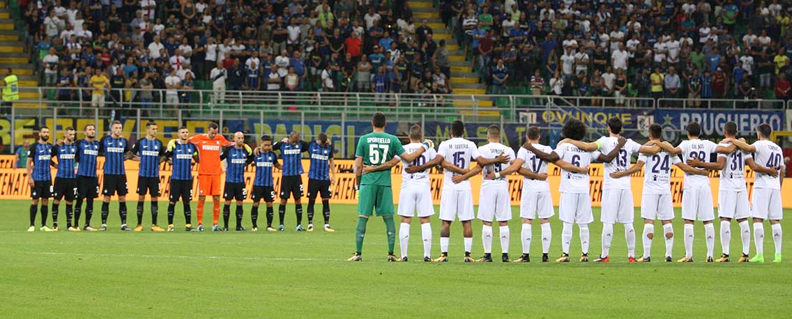 INTER-FIORENTINA CAMPIONATO SERIE A 20-08-2017. IL MINUTO DI SILENZIO PER L'ATTENTATO A BARCELLONA. GALASSI SILVANO