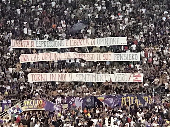 Lo striscione della Fiesole: "Ora che ognuno ha espresso il suo pensiero..."
