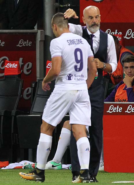 INTER-FIORENTINA CAMPIONATO SERIE A 20-08-2017 STEFANO PIOLI SALUTA GIOVANNI SIMEONE. GALASSI SILVANO