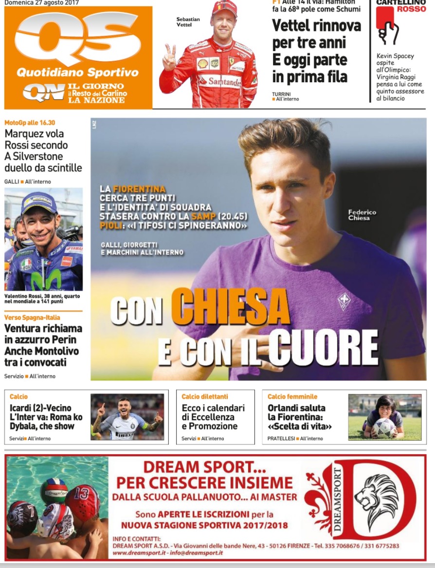 Quotidiani: la prima pagina di Qs, Stadio, Gazzetta, Corriere dello Sport, Tuttosport