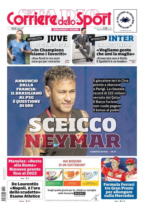 Quotidiani: la prima pagina di Qs, Stadio, Gazzetta, Corriere dello Sport, Tuttosport