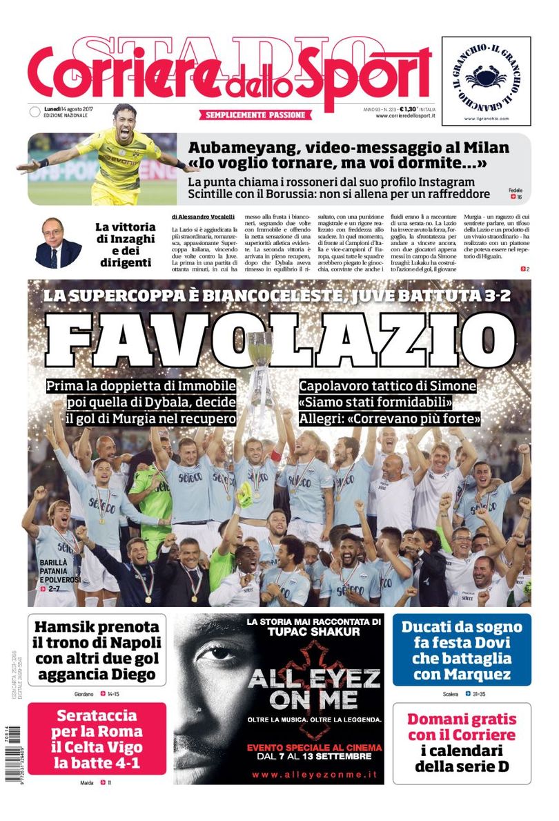 Quotidiani: la prima pagina di Qs, Stadio, Gazzetta, Corriere dello Sport, Tuttosport