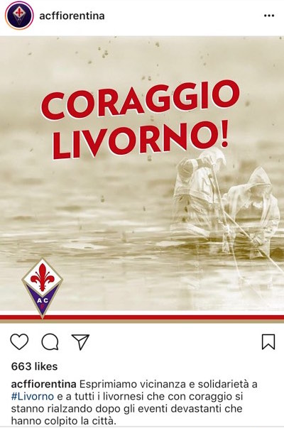 La solidarietà della Fiorentina per la popolazione livornese (FOTO)