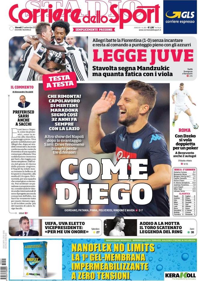 Quotidiani: la prima pagina di Qs, Stadio, Gazzetta, Corriere dello Sport, Tuttosport
