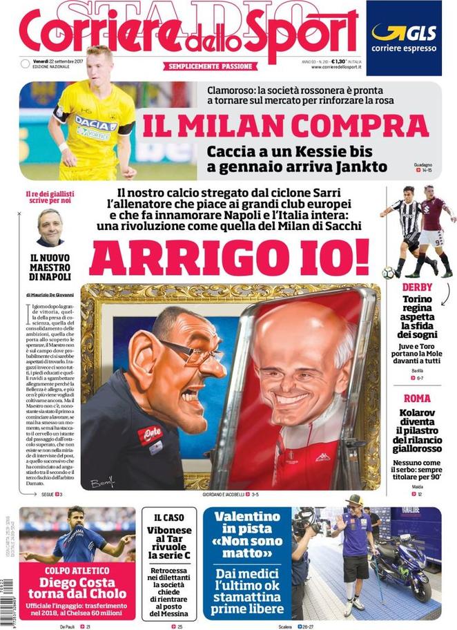 Quotidiani: la prima pagina di Qs, Stadio, Gazzetta, Corriere dello Sport, Tuttosport