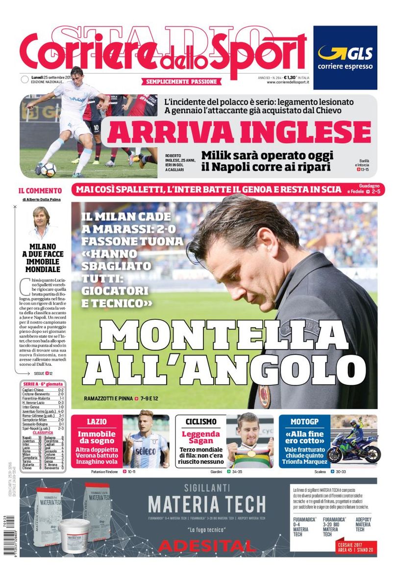 Quotidiani: la prima pagina di Qs, Stadio, Gazzetta, Corriere dello Sport, Tuttosport