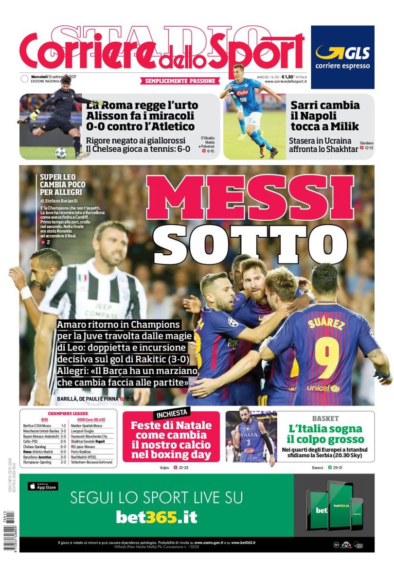 Quotidiani: la prima pagina di Qs, Stadio, Gazzetta, Corriere dello Sport, Tuttosport