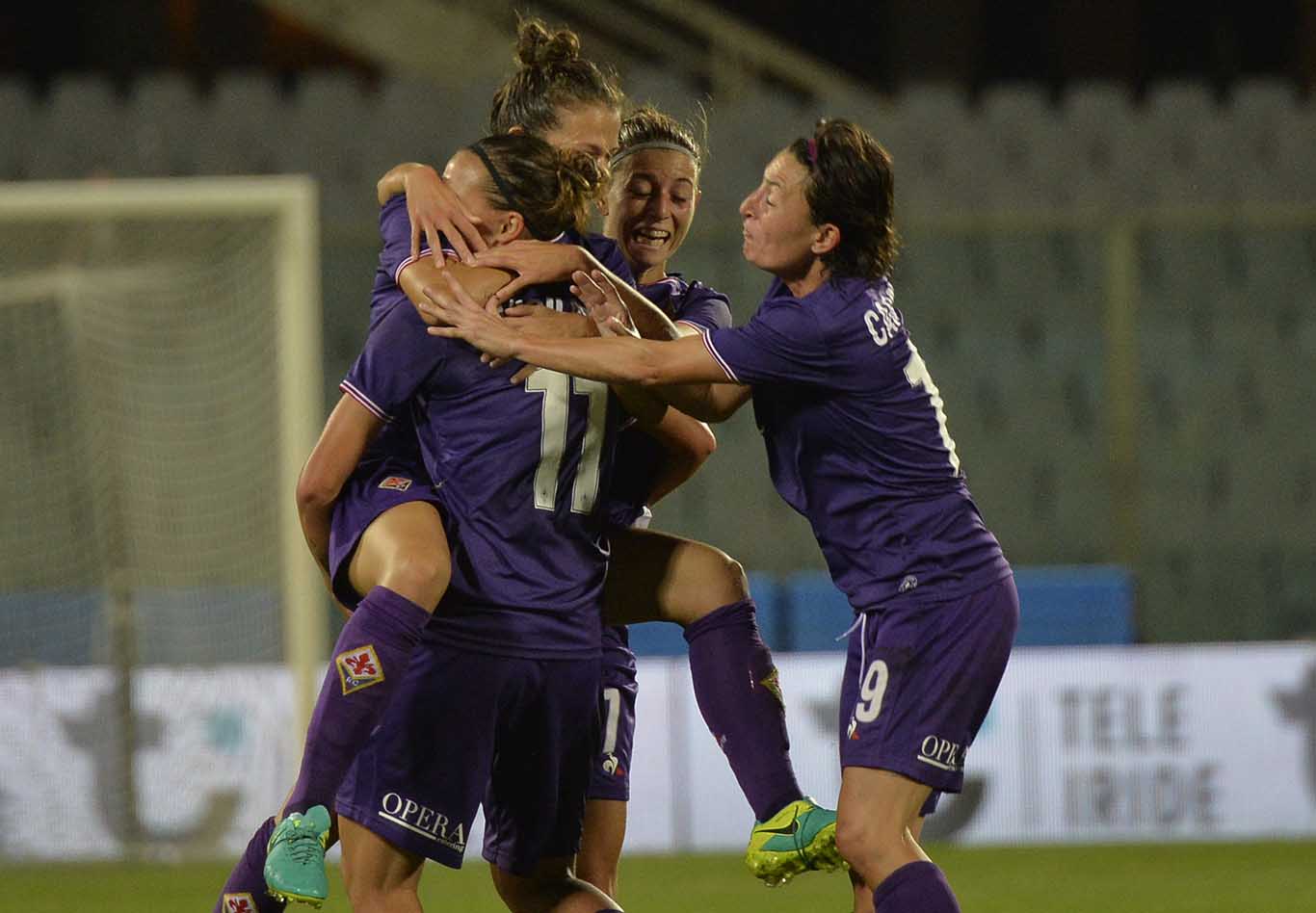 FIORENTINA WOMEN'S-FORTUNA HJORRING 04-10-2017 CHAMPIONS LEAGUE. ESULTANZA DOPO IL GOL DI VALERY VIGILUCCI. GALASSI SILVANO